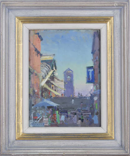 Fred Cuming - 'Rialto Bridge' (Venice), 20th century oil on board, signed recto, title and W.H.