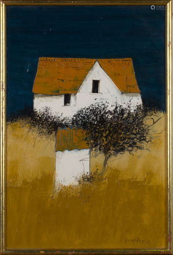 David Humphreys - House in a Landscape, 20th century oil on board, signed, 45cm x 29cm, within a