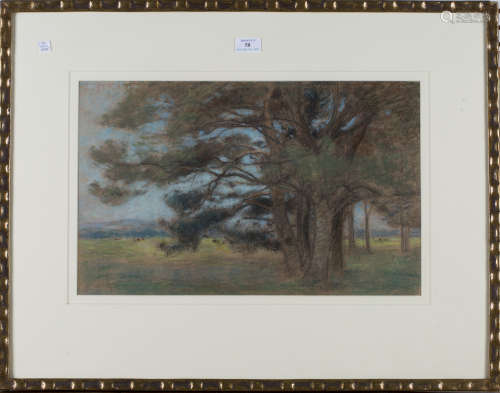 Edward Stott - 'Trees near Amberley', late 19th/early 20th century pastel, titled Abbott and