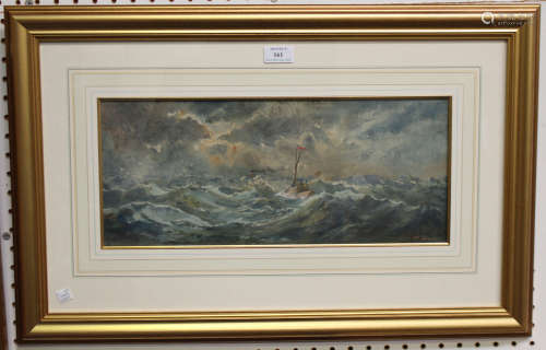 John Dixon - Bringing Home Cleopatra's Needle with Tugs in Stormy Coastal Waters, watercolour,