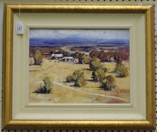 Ken Farrow - 'Out Oakey Way' (Australian Landscape View), late 20th/early 21st century oil on board,