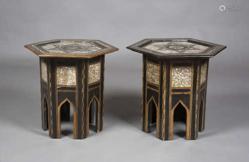 A near pair of late 19th/early 20th century Middle Eastern ebony and mother-of-pearl inlaid