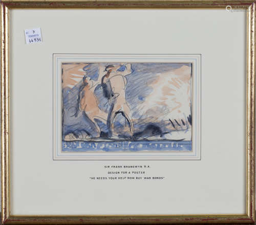 Frank Brangwyn - 'He Needs Your Help Now Buy War Bonds' (Design for the Poster), watercolour with