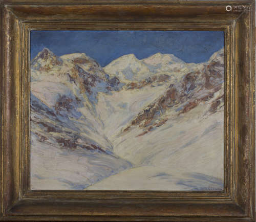 Fritz Osswald - 'Piz Palü von Berninapass' (Alpine Mountain Scene), oil on board, signed recto,