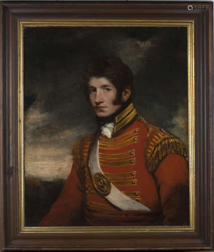 Follower of Henry Raeburn - Half Length Portrait of a Gentleman wearing Military Costume, probably