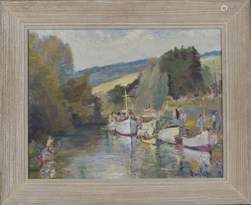 Ronald Ossory Dunlop - 'On the Medway', mid-20th century oil on canvas, signed recto, titled