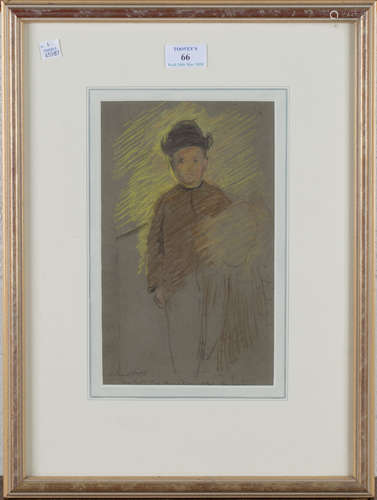 Edward Stott - Study of a Boy wearing a Hat, late 19th/early 20th century pastel, Abbott and