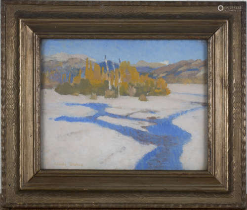 Adrian Stokes - French River Scene, 20th century oil on board, signed recto, Rowley Gallery label