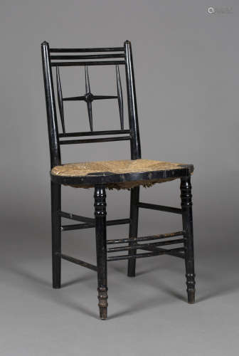 A late Victorian Arts and Crafts ebonized ash Sussex side chair, probably by Morris & Co and thought
