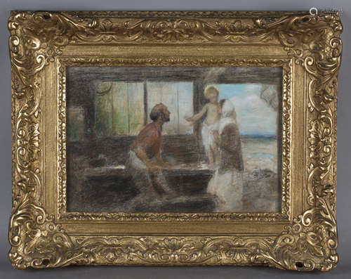 Edward Stott - 'The Carpenter's Family', late 19th/early 20th century pastel, signed with initials