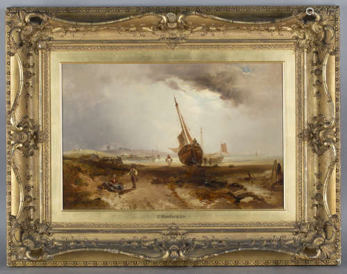 Circle of Clarkson Stanfield - Coastal Landscape with Sailing Vessels and Distant Windmill, 19th
