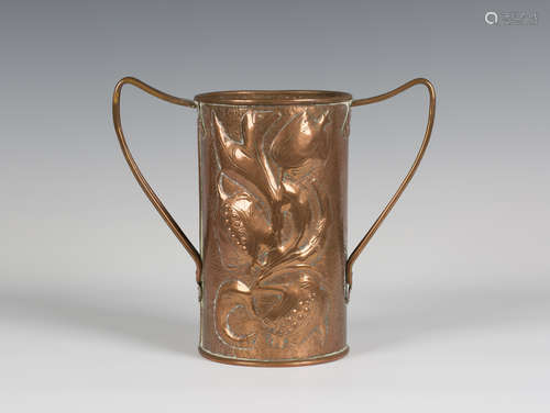 A late 19th/early 20th century Arts and Crafts copper two-handled vase, possibly Yattendon or