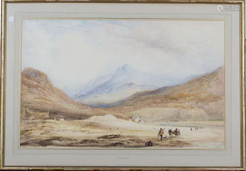 Peter de Wint - 'Crossing Barmouth Sands', 19th century watercolour, artist's name and titled to