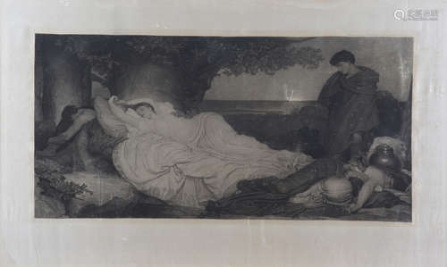 After Frederick Lord Leighton - Cymon and Iphigenia, a photogravure on silk, published by the Fine