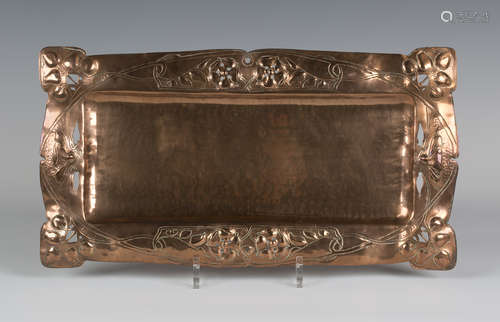 An Edwardian Arts and Crafts Glasgow School copper rectangular tray, in the manner of Margaret