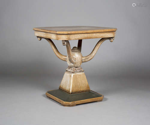 An early 20th century part limed oak canted square occasional table, in the manner of Heals,