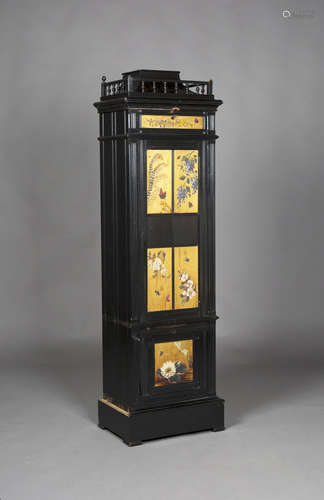 A late Victorian Aesthetic Movement ebonized cigar humidor, in the manner of Henry W. Batley,