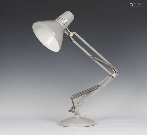 A mid-20th century Swedish grey enamelled anglepoise lamp, raised on a circular base, height 80cm.