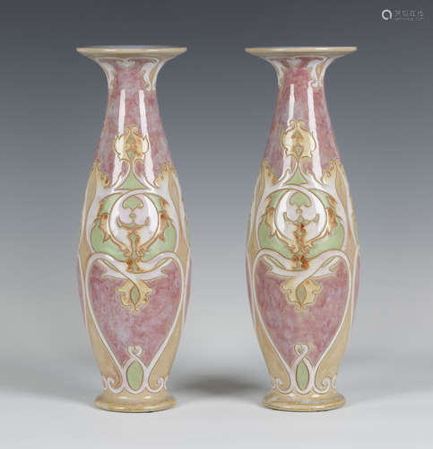 A pair of Royal Doulton Lambeth stoneware Art Nouveau vases, early 20th century, decorated by