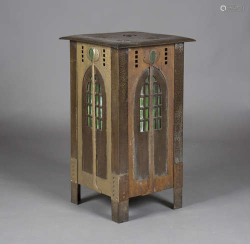 An early 20th century Secessionist style hammered copper and sheet metal conservatory heater casing,