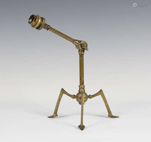 A late Victorian Aesthetic Movement brass adjustable table lamp, probably designed by W.A.S. Benson,