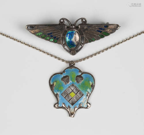 An Edwardian silver and enamelled brooch in the form of a winged scarab, Chester, possibly 1909,