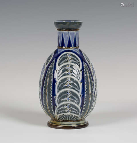 A Doulton Lambeth stoneware vase, dated 1878, decorated by Florence Barlow, monogrammed, the ovoid