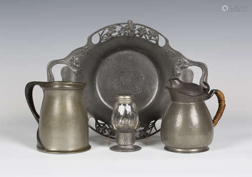 A small group of Liberty & Co 'Tudric' pewter items, comprising a tankard, designed by Oliver Baker,