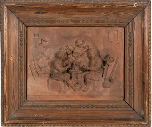 Card players at the inn Highrelief in terracotta numbered lower right N°5 and dated on the back 1757Flemish work24,5 x 32 cm
