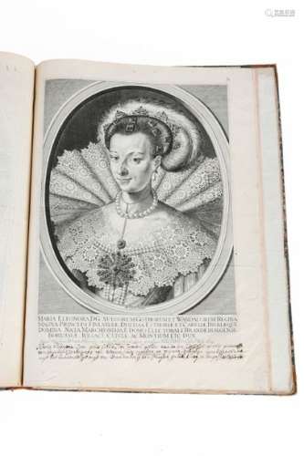 Portraits and Prints Acollection of bound etchings comprising:Thirty-four oval portraits of seventeenth-century rulers, many in multiple copies (handwritten Dutch translation of the Latin legends), most by Hendrik HONDIUS (XVI-XVII) or Willem HONDIUS (XVI-XVII), several dated 1620sFour double-page etchings signed Joh. Elias RIDINGER (1698-1767)Four double engravings of the series A Harlot's progress by William HOGARTH (1697-1764) Collection: 51.5 x 38.5 cm(accidents, folds and restorations)