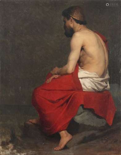 Charles LEGRAIN (1837-1891)The Thinker by the Sea Oil on canvas Signed lower right Ch. Legrain and dated July 186671 x 56.5 cmCharles Legrain was part of the 