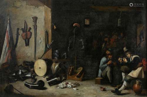 Follower of David II TENIERS (1610-1690)The Young Guard Corps Oil on canvas mounted on canvasCarrying a monogram in the lower right57 x 81.5 cm A close version was presented for sale at Christie's New York on January 12, 1996