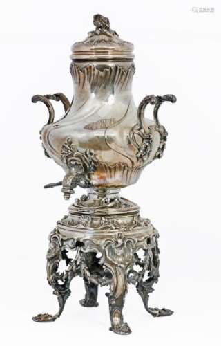 Samovar with two handles with its support and its lid of style Louis XV in silver 950/1000Goldsmith 