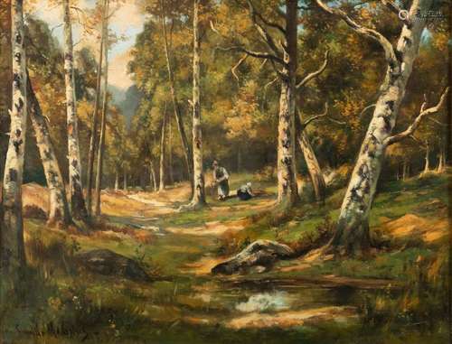 Camille MAGNUS (1850-?)Fagotières en forêtOil on canvasSigned lower left50 x 65 cm