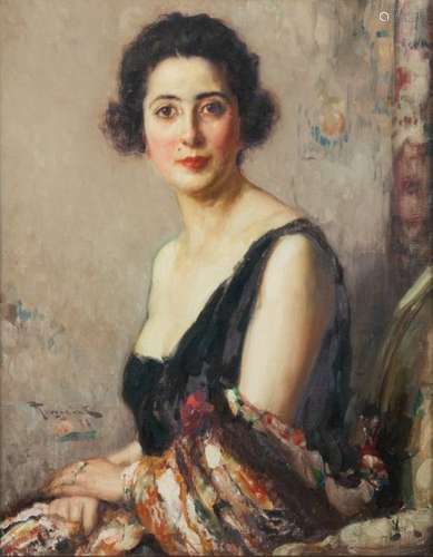 Fernand TOUSSAINT (1873-1955/56)Portrait of an elegant Oil on canvasSigned lower left F. All Saints' Day and dated (19)2380 x 65 cm