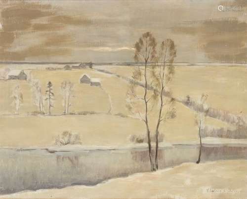 Witold BIALYNITSKI-BIRULJA (1872-1957)End of WinterOil on canvasSigned lower right and dated 1929Contresigned and titled in Cyrillic on the back 63 x 79 cm