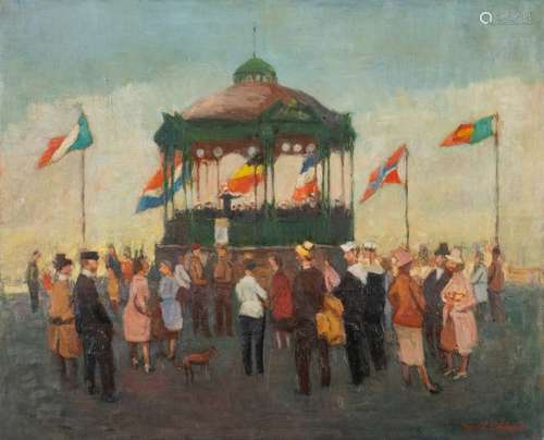 Marcel STOBBAERTS (1899-1979)The Kiosk at the Place d'Armes in OstendOil on canvasSigned lower rightBears on the back the label of the exhibition 