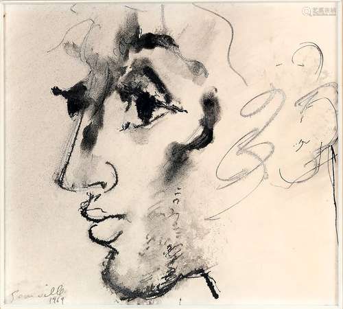 Roger SOMVILLE (1923-2014)Portrait in profilePencil, ink and wash on paperSigned and dated 1969 lower left 18.5 x 20 cm (on view)