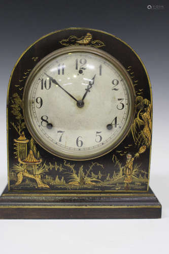 A George V chinoiserie cased mantel clock with American eight movement striking on a gong, the