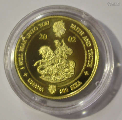 An Elizabeth II Ghana gold five hundred sika 2002, cased.