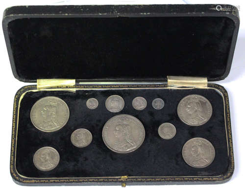 A matched group of seven Victoria Jubilee Head silver coins, comprising crown, half-crown and