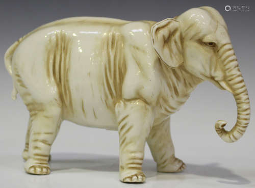 A Rudolstadt Volkstedt ivory glazed elephant, late 19th/early 20th century, applied mark and