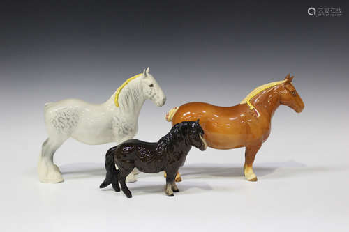 Six Beswick horses, including light chestnut Suffolk Punch, No. 1359, Burnham Beauty, No. 2309,