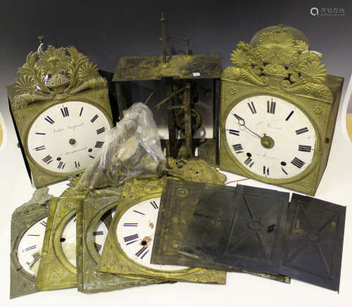 A 19th century French comtoise or morbier wall clock with eight day bell strike movement, the enamel