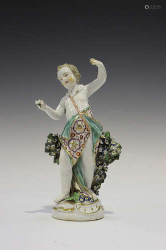 A Derby porcelain figure, circa 1770, modelled as Cupid standing before bocage, a pair of