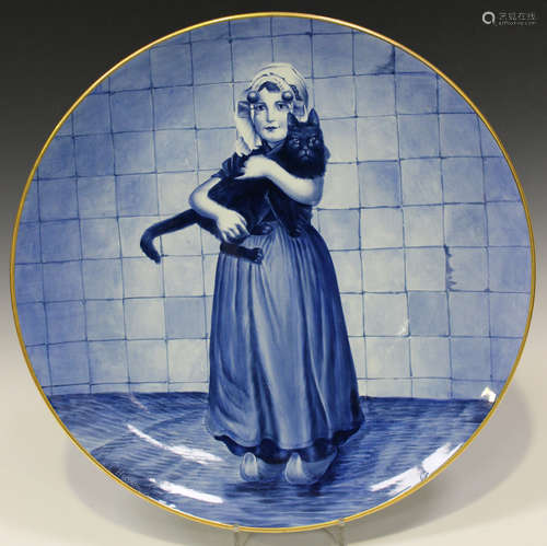 A Villeroy & Boch Mettlach blue painted charger, late 19th/early 20th century, painted by