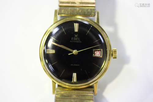 An Ebel Automatic gilt metal gentleman's wristwatch with jewelled movement, the signed black dial