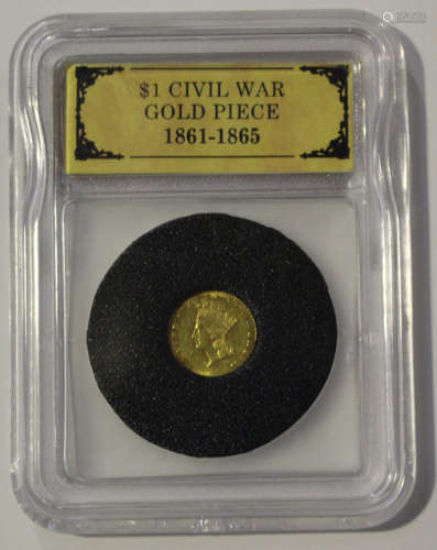 A USA gold one dollar 1862, slabbed and cased.