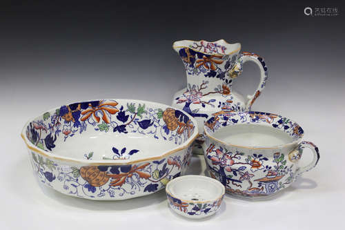 A Mason's Patent Ironstone part wash set, late 19th century, comprising jug with hydra handle,