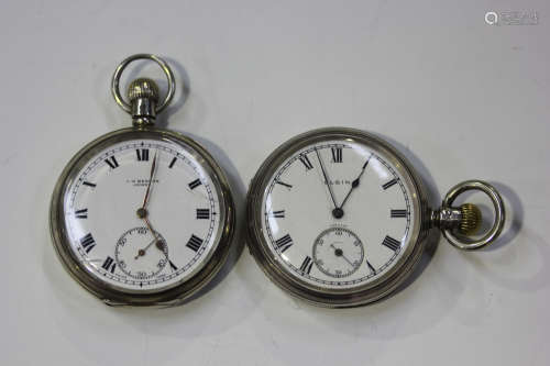 A J.W. Benson London silver cased keyless wind open-faced pocket watch, London 1939, case diameter